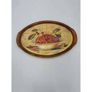 Vintage Made in Italy Oval Light Decorative Tray Cherry Fruit Cottagecore Decor